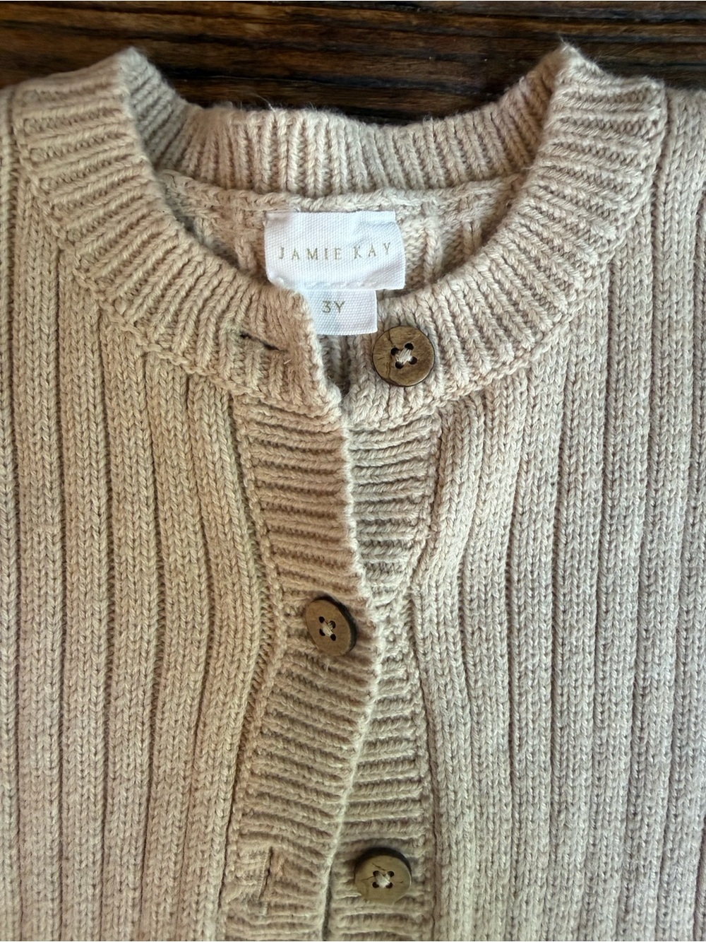 Jamie Kay Ribbed Crewneck Button Cardigan - Cream - Picture 3 of 3
